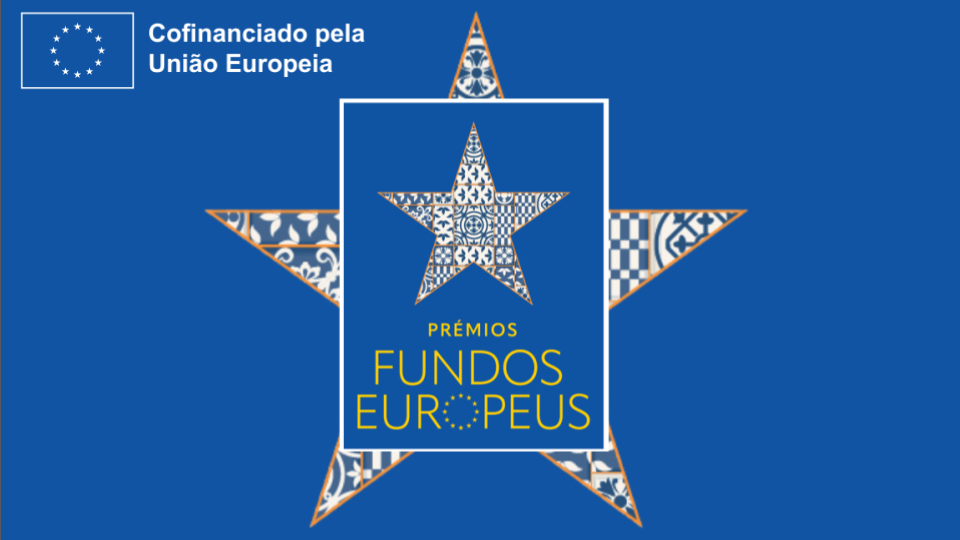 Prémios dos Fundos Europeus - estrela da bandeira da europa com padrão de azulejos portugueses