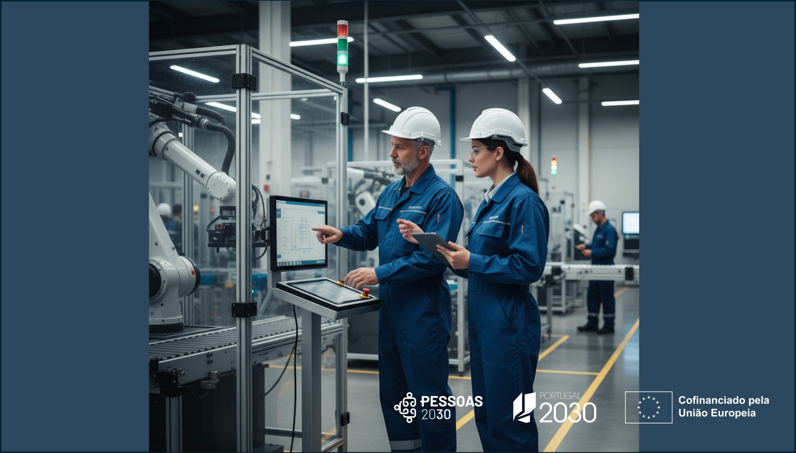 duas pessoas a trabalhar numa fábrica