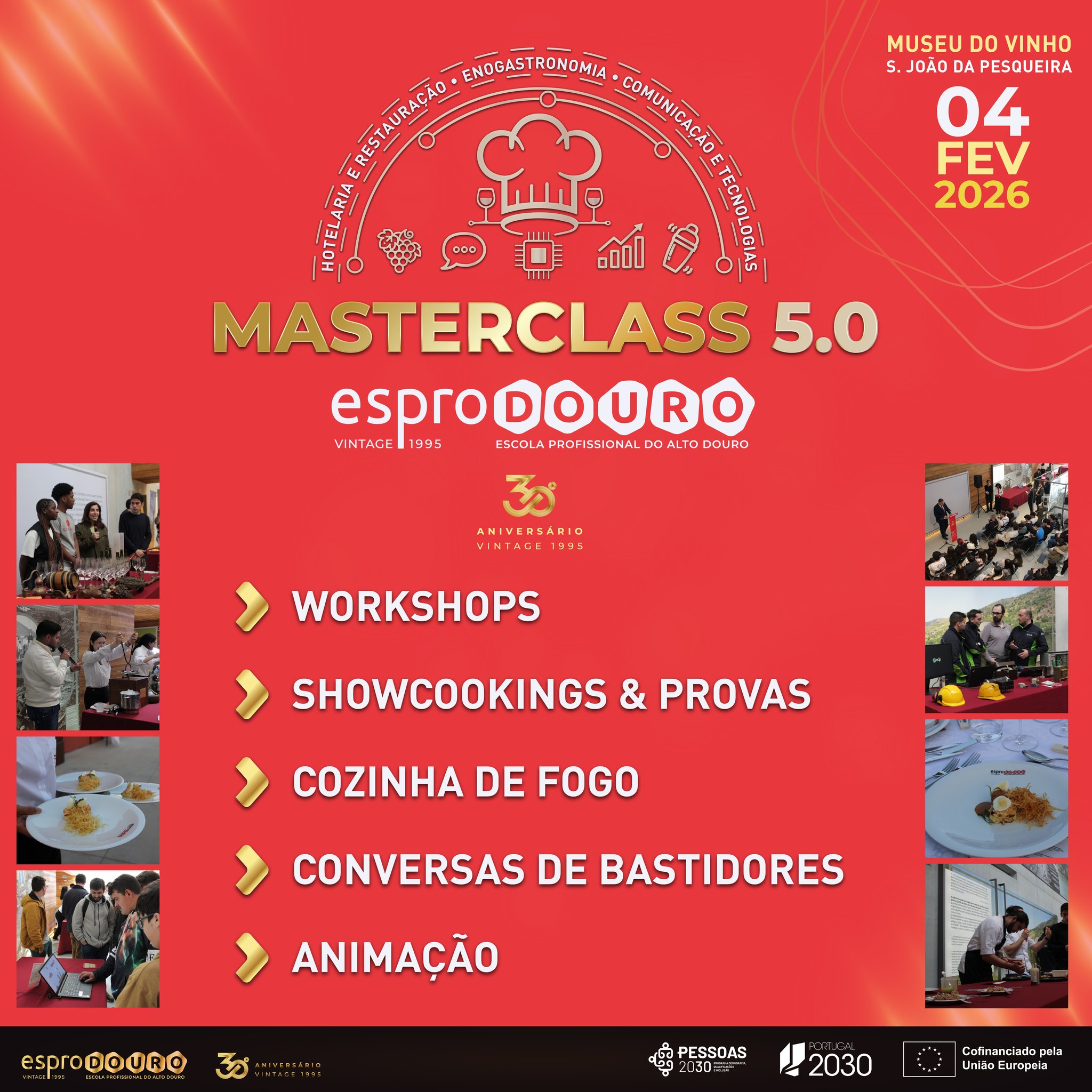 No dia 4 de fevereiro de 2026, a ESPRODOURO – Escola Profissional do Alto Douro promove a MasterClass 5.0, um open day experiencial aberto à comunidade, que terá lugar no Museu do Vinho de São João da Pesqueira, a partir das 09h30.